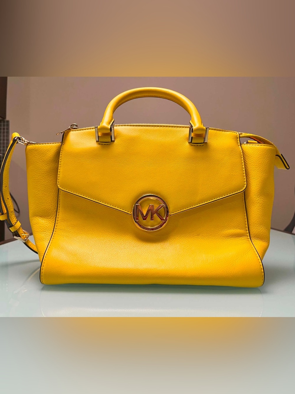 Michael Kors Yellow Pebbled Leather Convertible Satchel Crossbody Handbag Bag - Picture 2 of 11